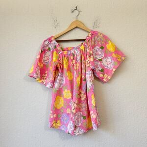 SABO Sailor Blouse Pink Floral Corsage Spring Off The Shoulder Cotton